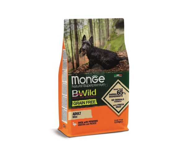 Monge BWild Grain Free Mini Adult száraz kutyatáp - kacsa burgonyával  2.5 kg