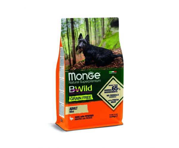 Monge BWild Grain Free Mini Adult száraz kutyatáp - kacsa burgonyával  2.5 kg