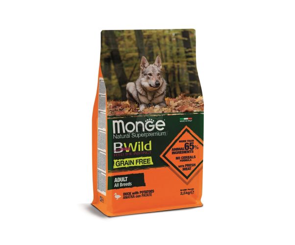 Monge BWild Grain Free Adult All Breed száraz kutyatáp - kacsa burgonyával  2.5 kg