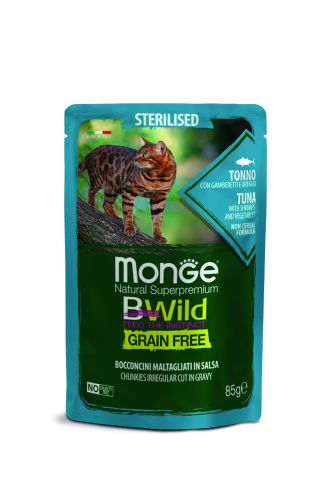 Monge BWild Grain Free Sterilised nedves macskatáp - tonhal rákkal és zöldségekkel  85 g