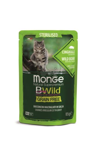 Monge BWild Grain Free Sterilised  nedves macskatáp - vaddisznó zöldségekkel  85 g