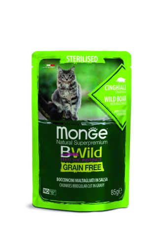Monge BWild Grain Free Sterilised  nedves macskatáp - vaddisznó zöldségekkel  85 g