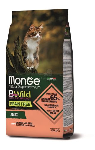 Monge BWild Grain Free Adult száraz macskatáp - lazac, borsó  1.5 kg
