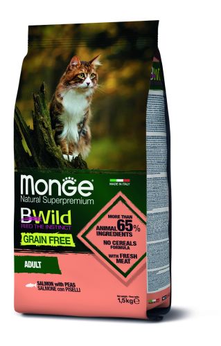 Monge BWild Grain Free Adult száraz macskatáp - lazac, borsó  1.5 kg