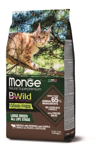 Monge BWild Grain Free száraztáp nagytestű macskáknak - bölény, burgonya, lencse  1.5 kg