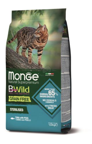 Monge BWild Grain Free Sterilised száraz macskatáp - tonhal, borsó  1.5 kg