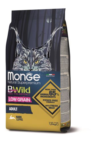 Monge BWild Low Grain Adult száraz macskatáp - vadnyúl  1.5 kg