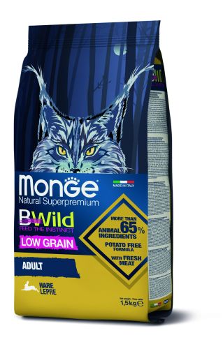 Monge BWild Low Grain Adult száraz macskatáp - vadnyúl  1.5 kg