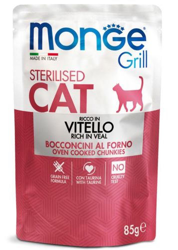 Monge Grill Cat Vegyes Falatok Aszpikban borjú/kakas/pisztráng - Steril 12 x  85 g