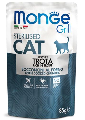 Monge Grill Cat Vegyes Falatok Aszpikban borjú/kakas/pisztráng - Steril 12 x  85 g