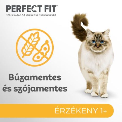 Perfect Fit Sensitive 1+ macskaeledel csirkével és lazaccal érzékeny gyomrú macskáknak 4 x  85 g