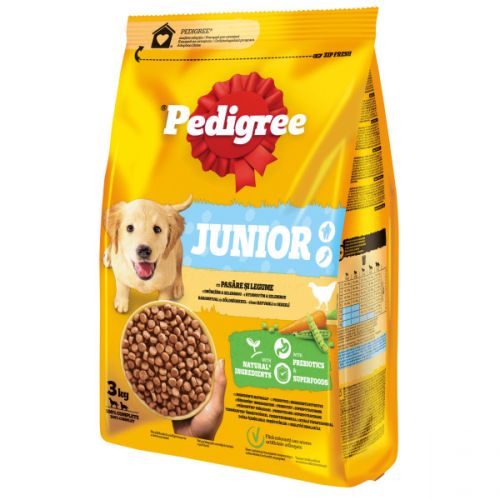 Pedigree Junior M/L - szárazeledel baromfival és zöldséggel közepes- és nagytestű kölyökkutyák számára  3 kg