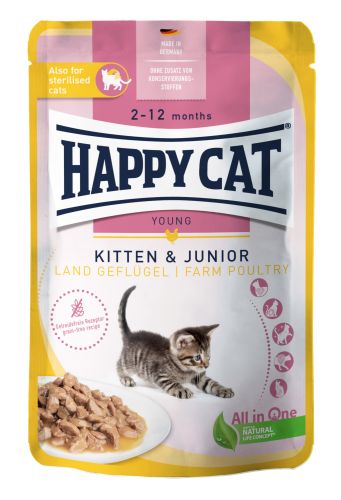 Happy Cat pouch szósz kitten-junior baromfi macskák részére  85 g