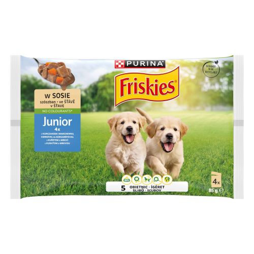 Friskies Junior szószos válogatás nedves kutyaeledel - csirkével és sárgarépával 4 x  85 g