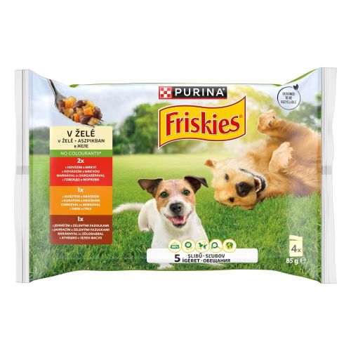 Friskies aszpikos válogatás nedves kutyaeledel - marhával és sárgarépával, csirkével és borsóval, báránnyal és zöldbabbal 4 x  85 g
