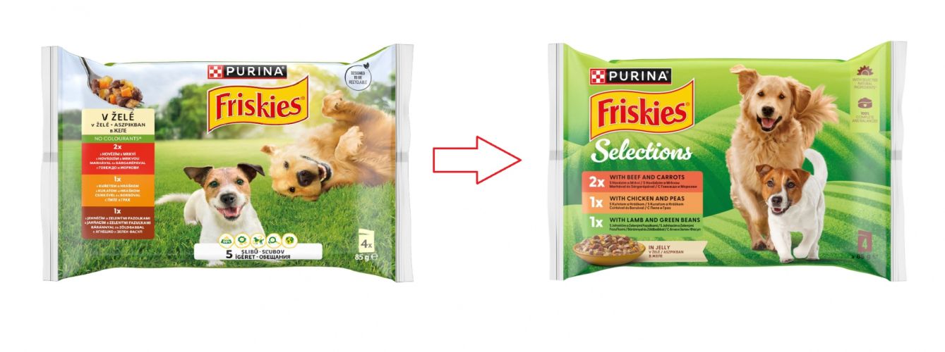 Friskies Selections - nedves eledel válogatás marhával és sárgarépával, csirkével és borsóval, báránnyal és zöldbabbal aszpikban 4 x 85 g