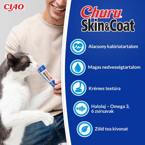 Inaba Cat Churu Skin&Coat - csirke-fésűkagyló 4 x  14 g