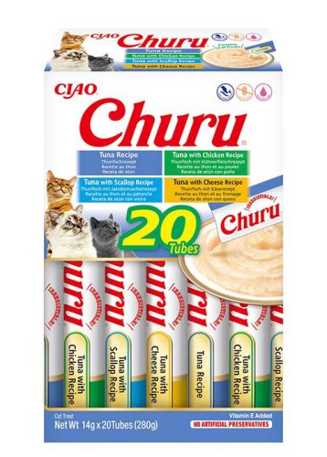 Inaba Cat Churu Ciao tonhalas mix - tonhal-csirke-fésűkagyló-sajt 20 x  14 g