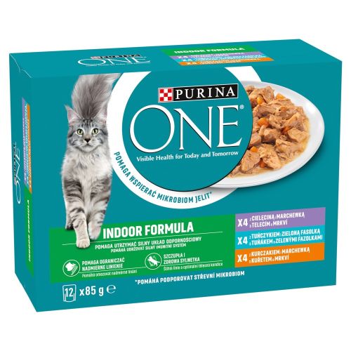Purina ONE Indoor nedves macskaeledel válogatás - borjú, tonhal, csirke 12 x  85 g