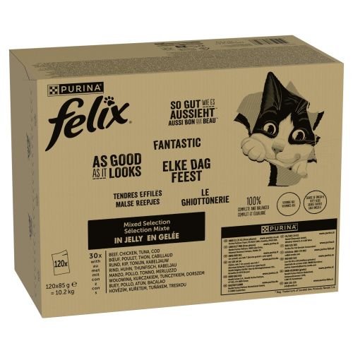 Felix Fantastic Házias és Halas Válogatás aszpikban marhával, csirkével, tonhallal, tőkehallal 120 x  85 g