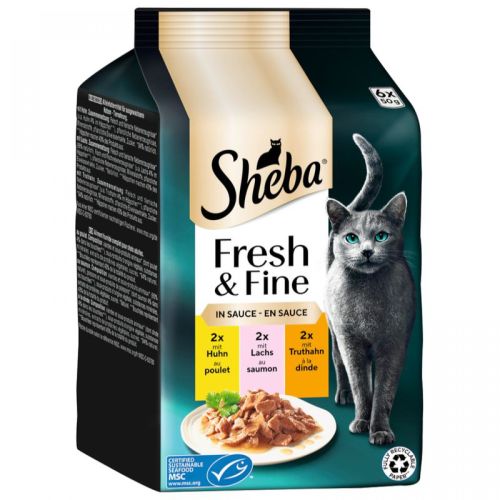 Sheba Fresh & Fine - csirke, lazac és pulyka szószban 6 x  50 g