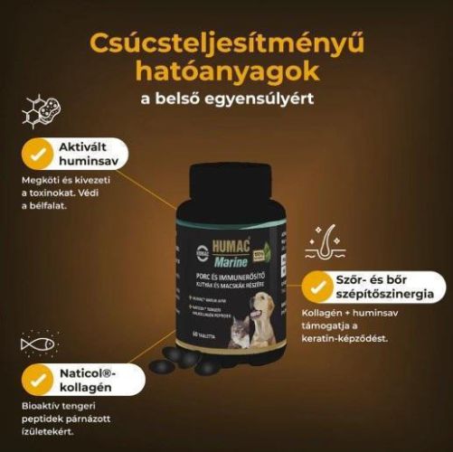 Humac Marine porc és immunerősítő kutyák és macskák részére  60 tabletta