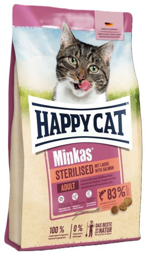 Happy Cat Minkas Sterilised Salmon - szárazeledel lazaccal macskák számára  10 kg