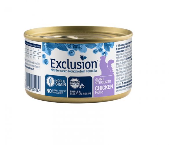 Exclusion Mediterraneo Monoprotein Chicken Giant Sterilized konzerv macskák számára  85 g