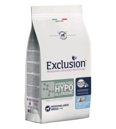 Exclusion Hydrolyzed Hypoallergenic Fish & Corn Starch Medium & Large Breed száraz kutyatáp  12 kg