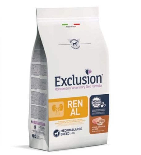 Exclusion Renal Pork & Sorghum and Rice Medium & Large Breed száraz kutyatáp  12 kg