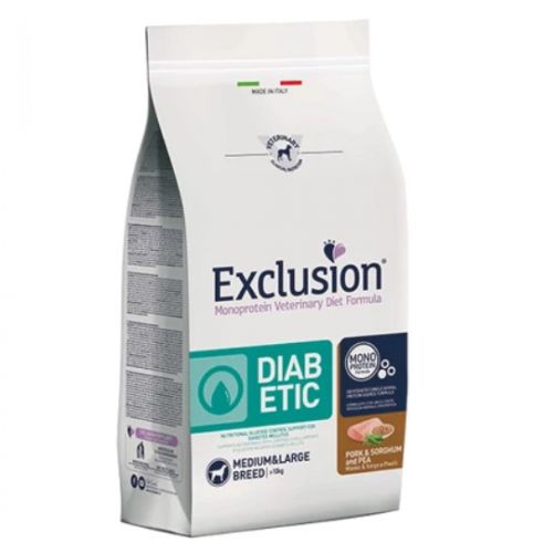 Exclusion Diabetic Pork & Sorghum Medium & Large Breed száraz kutyatáp  12 kg