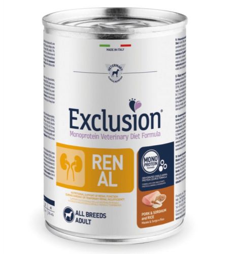Exclusion Renal Pork & Sorghum and Rice konzerv kutyák számára  400 g