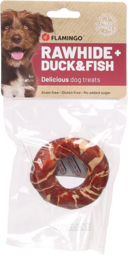 Flamingo Rawhide Ring + duck & fish - nyersbőr + kacsa és hal  45 g