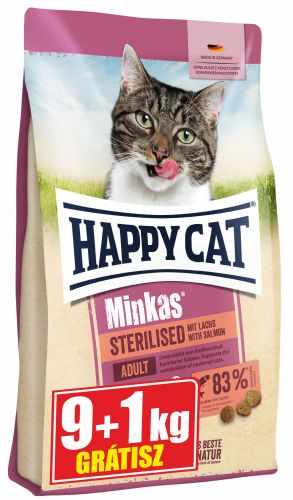 Happy Cat Minkas Sterilised Salmon - szárazeledel lazaccal macskák számára 9+1 kg   10 kg