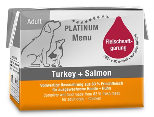Platinum Menu Turkey+Salmon - nedvestáp felnőtt kutyák számára  90 g