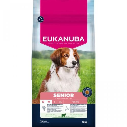 Eukanuba Life Care Senior S/M Lamb&Rice - szárazeledel kis- és közepes testű idős kutyák számára báránnyal és rizzsel  12 kg
