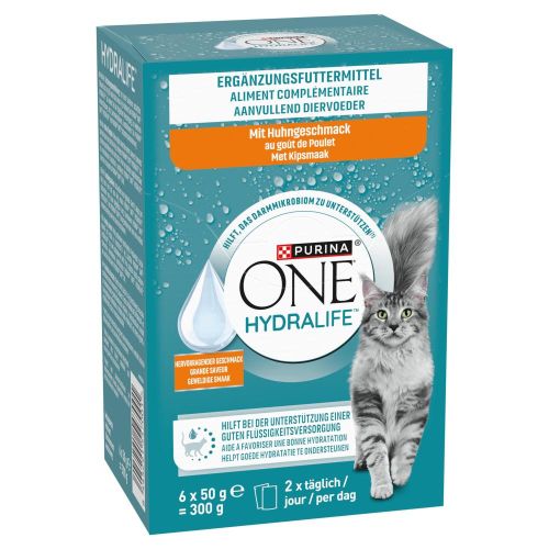Purina One Hydralife Chicken - kiegészítő állateledel csirke ízesítéssel macskák számára 6 x  50 g