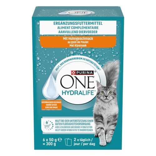 Purina One Hydralife Chicken - kiegészítő állateledel csirke ízesítéssel macskák számára 6 x  50 g