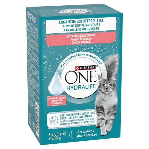 Purina One Hydralife Salmon - kiegészítő állateledel lazac ízesítéssel macskák számára 6 x  50 g