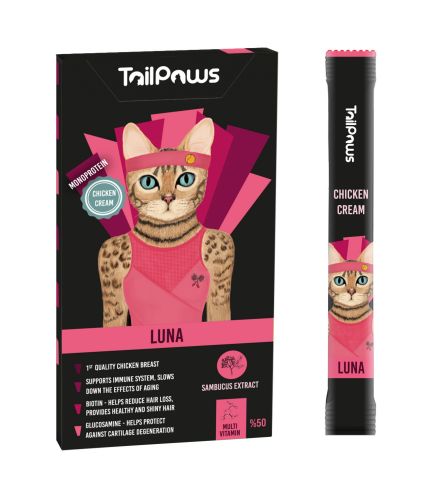 TailPaws Luna Chicken - jutalomfalat macskák számára 5 x 15 g
