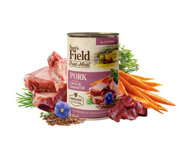 Sam's Field True Meat Pork enriched with Carrot & Linseed Oil for Puppies 400 g