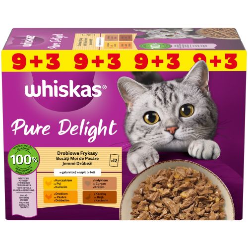 WHISKAS alutasakos eledel válogatás szárnyas ízesítésben felnőtt macskák részére 9+3 x  85 g