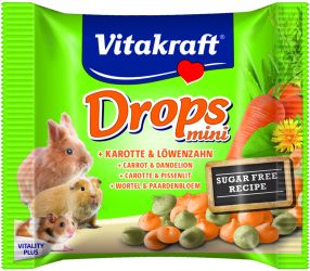 Vitakraft Mini Drops jutalomfalat sárgarépával és gyermekláncfűvel  40 g