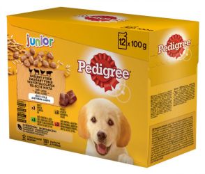 Pedigree Junior alutasakos eledel csirkével és rizzsel, báránnyal és rizzsel, baromfival és rizzsel, marhával és rizzsel 12 x  100 g