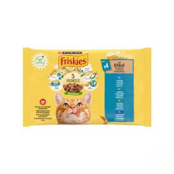 Friskies nedves macskaeledel szószban - lazaccal, tonhallal, szardíniával, tőkehallal 12 x  85 g