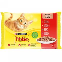 Friskies nedves macskaeledel szószban - csirkével, marhával, báránnyal, kacsával 4 x  85 g