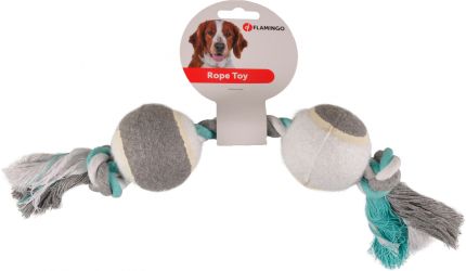 Flamingo Jim Playing Rope - rágókötél 2 teniszlabdával  Menta - 37cm x 6.3 cm