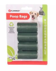 Flamingo bio (lebomló) kutyagumigyűjtő zacskó - zöld 4 x  15 db