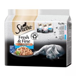 Sheba Fresh & Fine - tőkehallal, lazaccal és tonhallal mártásban 15 x  50 g