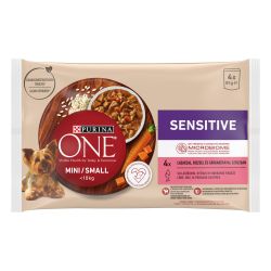 Purina ONE MINI Sensitive/Delicate nedves kutyaeledel lazaccal 4 x  85 g